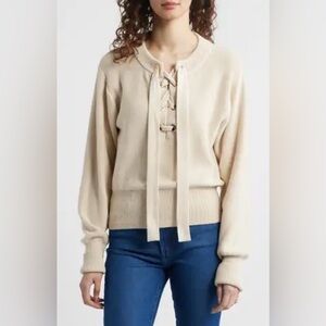 NWT Nation LTD Rory 100% Pima Cotton Lace-Up Sweater in Parchment - Size M